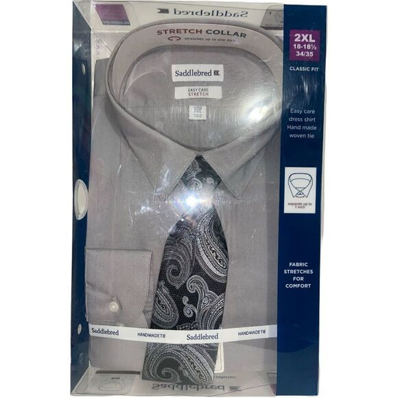 Saddlebred Dapple Grey Easy Care Stretch Dress Shirt and Matching Handmade Tie - Picture 1 of 3